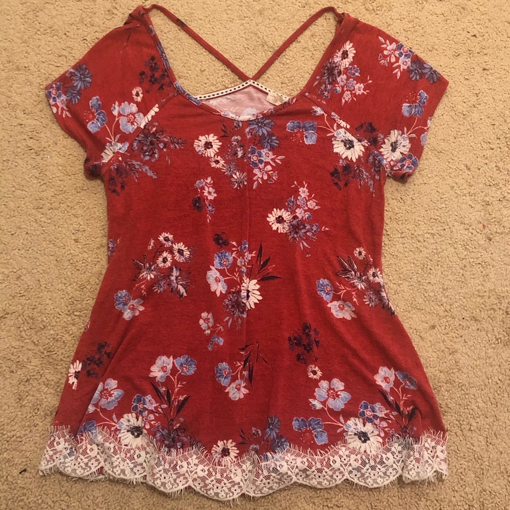 Red Floral T-Shirt Blouse